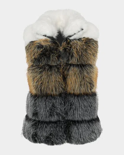 Theia Fox-like Faux Fur Vest In White Print