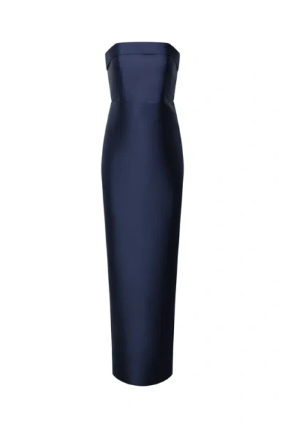 Theia Gaia Strapless Mikado Column Gown In Blue
