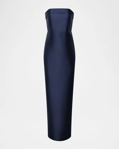 Theia Gaia Strapless Mikado Column Gown In Blue