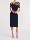 Theia Gia Beaded Shawl Dress In Navy