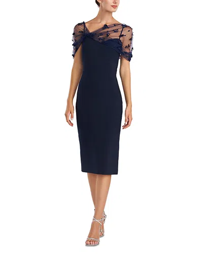 Theia Gia Beaded Shawl Dress In Navy