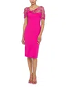 Theia Gia Beaded-shawl Bodycon Midi Dress In Zinnia