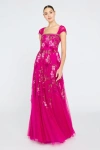 Theia Giana Beaded Gown In Pink