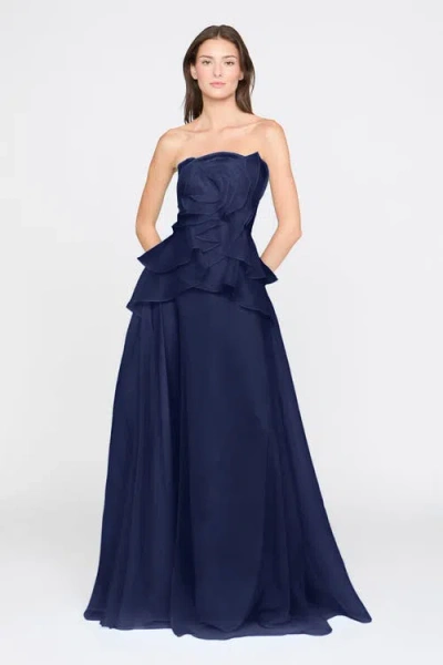 Theia Gilda Draped Rose Gown In Blue
