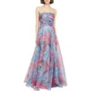 Theia Giselle Strapless Metallic Organza Gown In Arctic Floral