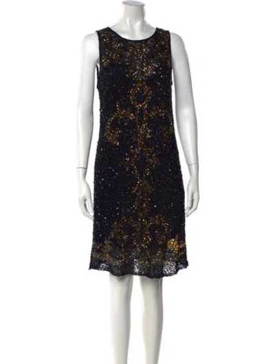 Pre-owned Theia Graphic Print Knee-length Dress In Black