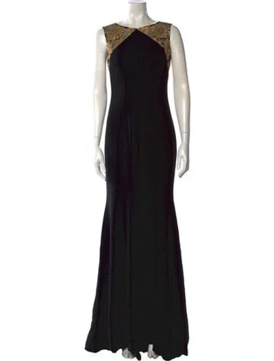 Pre-owned Theia Graphic Print Long Dress In Black