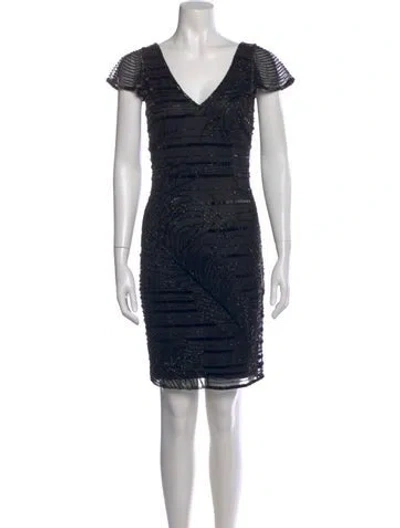 Pre-owned Theia Graphic Print Mini Dress In Black