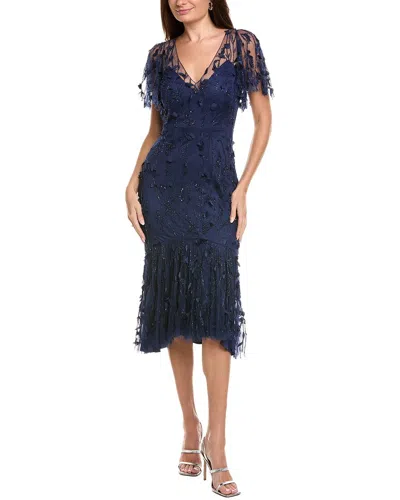 Theia Gretchen Beaded Cocktail Dress In Blue