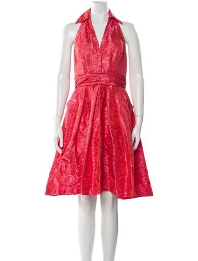 Pre-owned Theia Halterneck Knee-length Dress In Red
