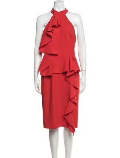 Pre-owned Theia Halterneck Knee-length Dress In Red