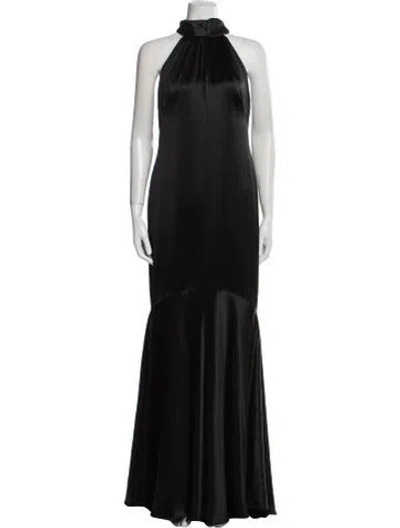 Pre-owned Theia Halterneck Long Dress In Black