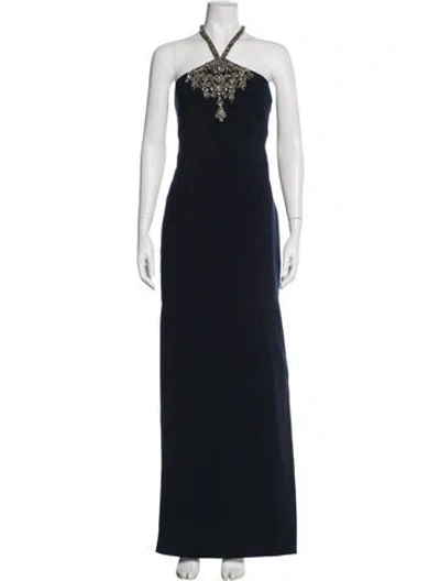 Pre-owned Theia Halterneck Long Dress In Blue