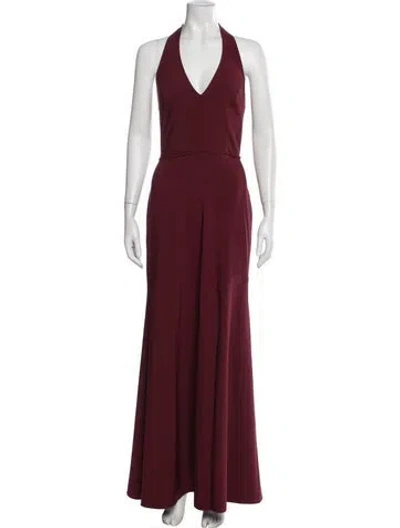 Pre-owned Theia Halterneck Long Dress In Burgundy