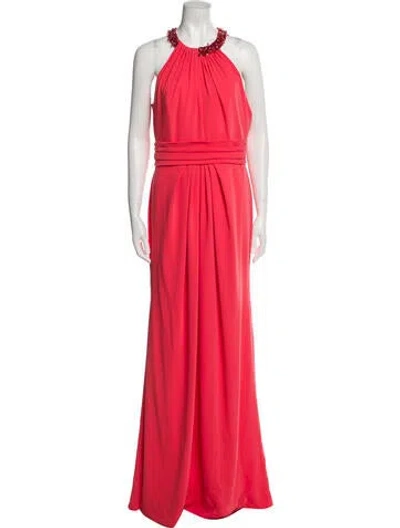 Pre-owned Theia Halterneck Long Dress In Orange