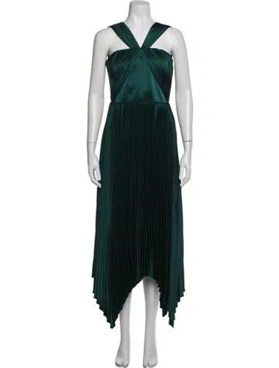 Pre-owned Theia Halterneck Midi Length Dress In Green