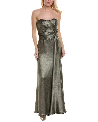 Theia Farren Strapless Draped Gown In Pewter