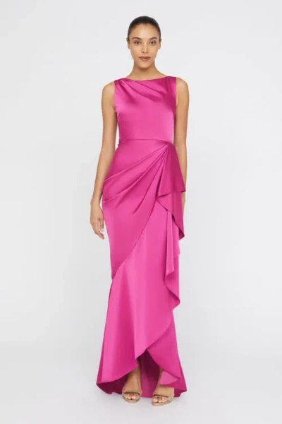 Theia Harper Draped Wrap Gown In Pink
