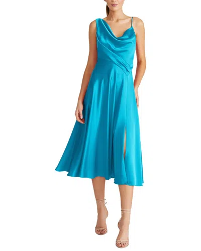 Theia Hayden Satin A-line Midi Dress In Blue