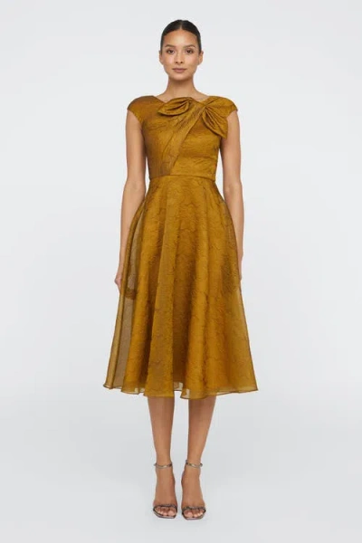 Theia Helen Tie Neck Cocktail Dress In Brown