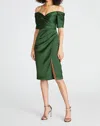 THEIA HOLLAND SATIN COCKTAIL DRESS IN MOSS GREEN