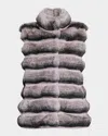 Theia Horizontal Chinchilla-like Faux Fur Vest In Gray Chinch