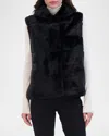 Theia Horizontal Mink-like Faux Fur Vest In Black