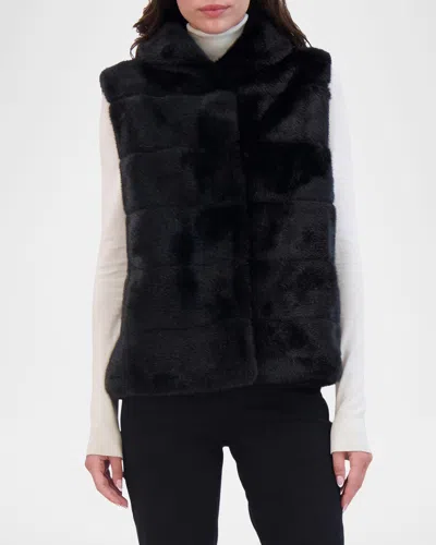 Theia Horizontal Mink-like Faux Fur Vest In Black