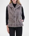 Theia Horizontal Mink-like Faux Fur Vest In Dark Gray
