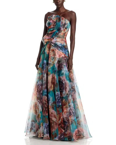 Theia Iona Rosette Draped Gown In Multi