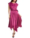 Theia Isla Satin Draped Midi Dress In Pink