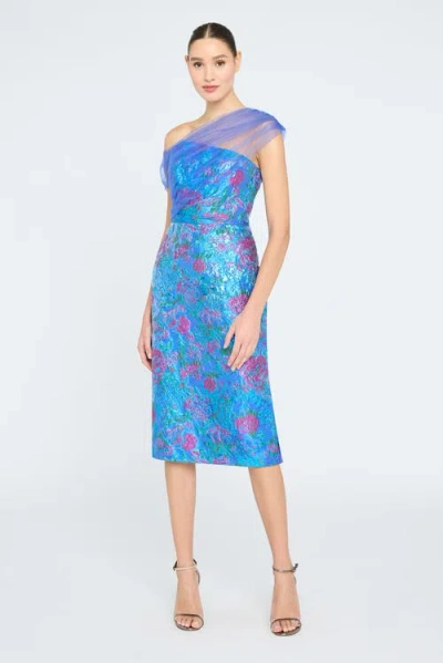 Theia Jaylen Draped Shawl Dress In Multi