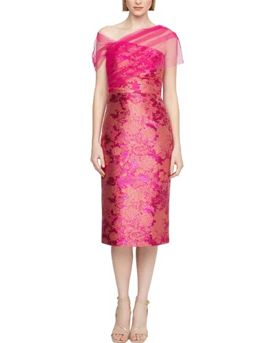 Theia Judy Shawl Midi Dress In Pink
