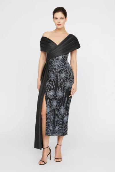 Theia Kelly Beaded Column Dress In Black