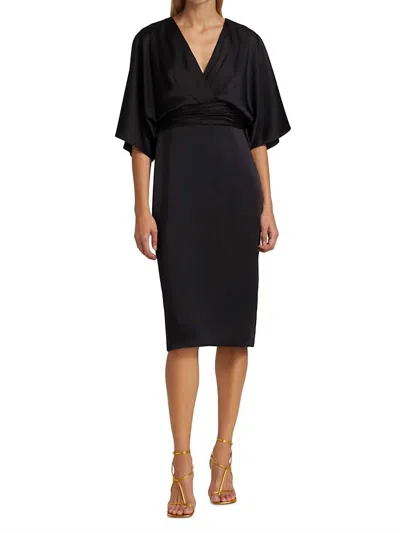 Theia Kimono Satin Cocktail Dress In Black