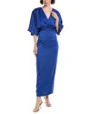Theia Kimono Satin Gown In Blue