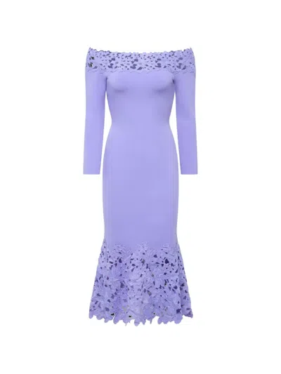 Theia Lace Knit Midi Dress In Purple