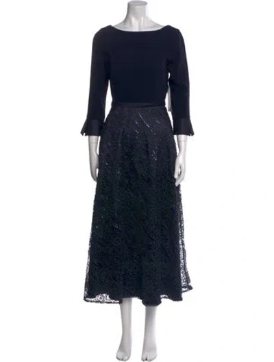 Pre-owned Theia Lace Long Dress In Blue