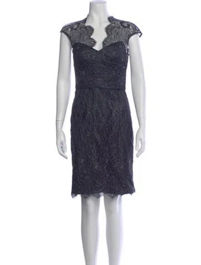 Pre-owned Theia Lace Pattern Knee-length Dress