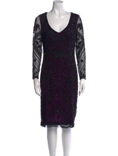 Pre-owned Theia Lace Pattern Knee-length Dress In Black