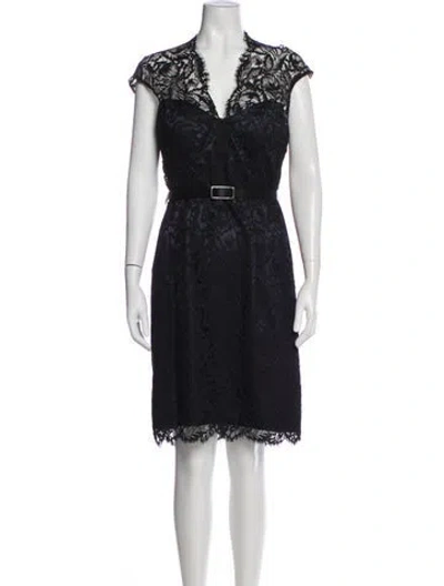 Pre-owned Theia Lace Pattern Knee-length Dress In Black