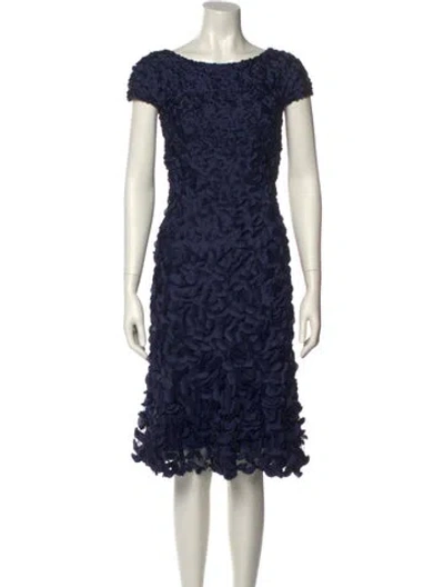 Pre-owned Theia Lace Pattern Knee-length Dress In Blue