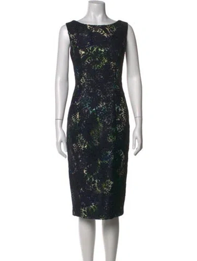 Pre-owned Theia Lace Pattern Knee-length Dress In Blue