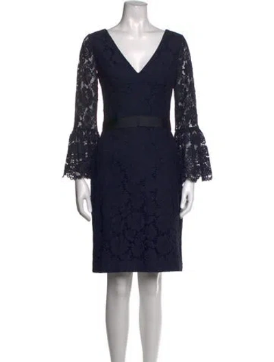 Pre-owned Theia Lace Pattern Knee-length Dress In Blue