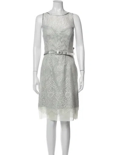 Pre-owned Theia Lace Pattern Knee-length Dress In Grey