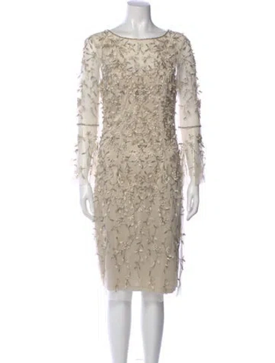 Pre-owned Theia Lace Pattern Knee-length Dress In Neutral