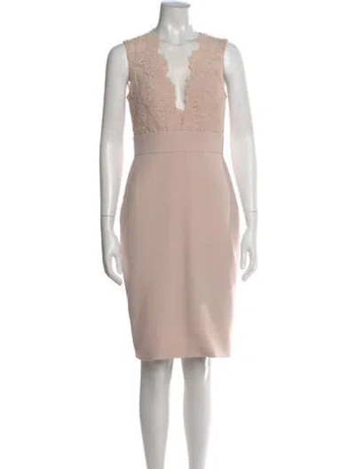 Pre-owned Theia Lace Pattern Knee-length Dress In Pink
