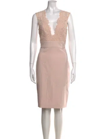 Pre-owned Theia Lace Pattern Knee-length Dress In Pink