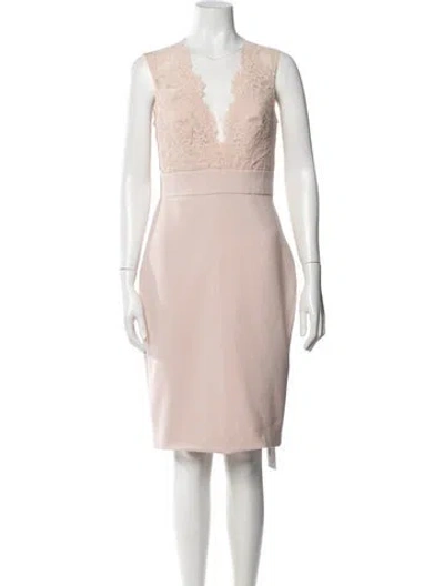 Pre-owned Theia Lace Pattern Knee-length Dress In Pink