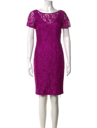 Pre-owned Theia Lace Pattern Knee-length Dress In Purple